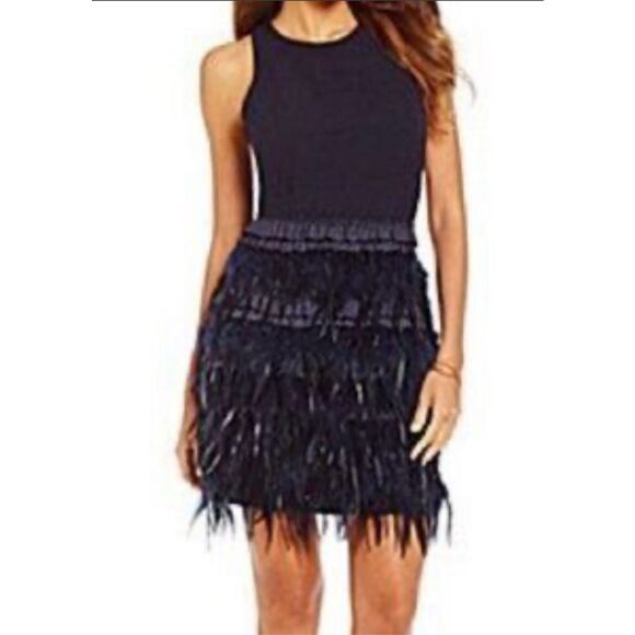 Gianni Bini Dresses & Skirts - Gianni Bini Navy Ostrich Feather Fringe Cocktail Party Dress – Size 4